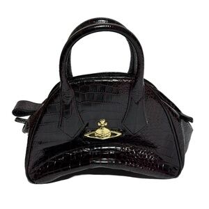 Vivienne Westwood EUC burgundy black croc embossed top handle leather medium bag